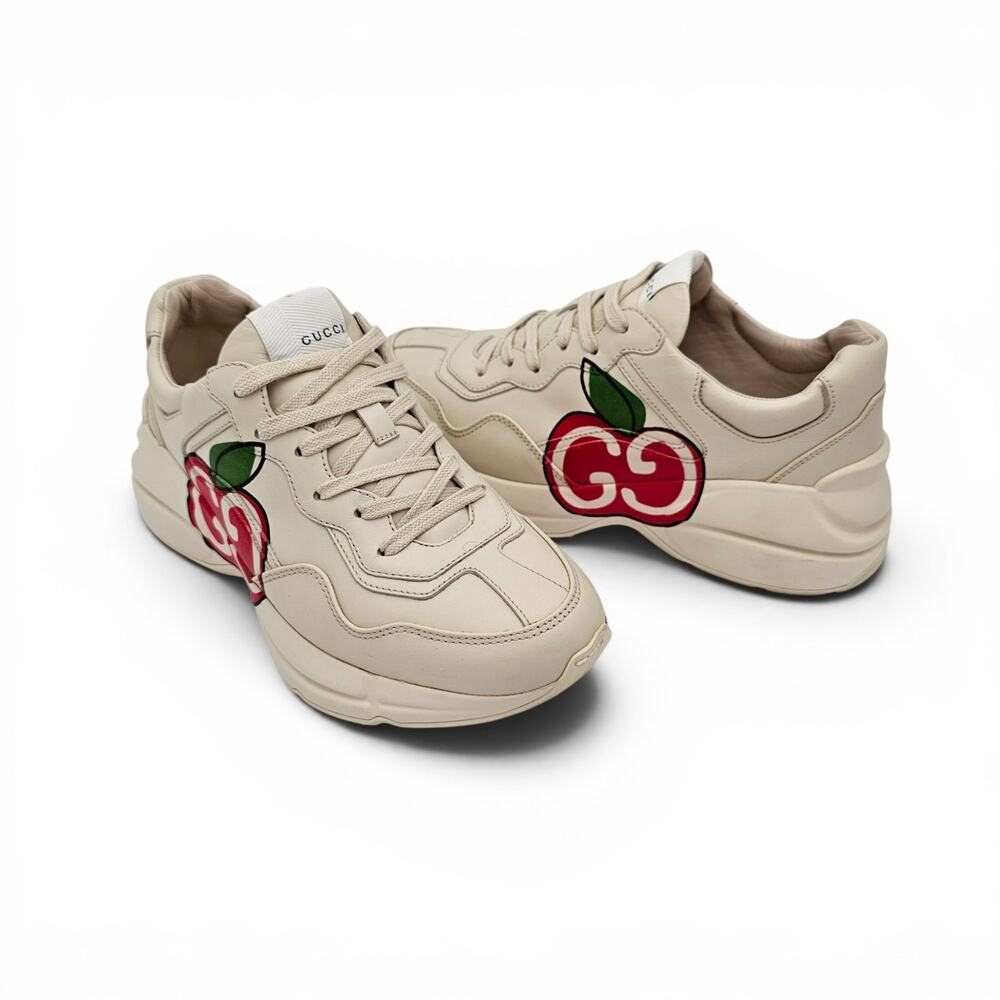 Gucci GG Rhyton Red Apple Cream White Leather Sneaker Chunky Size 38.5 US 8.5